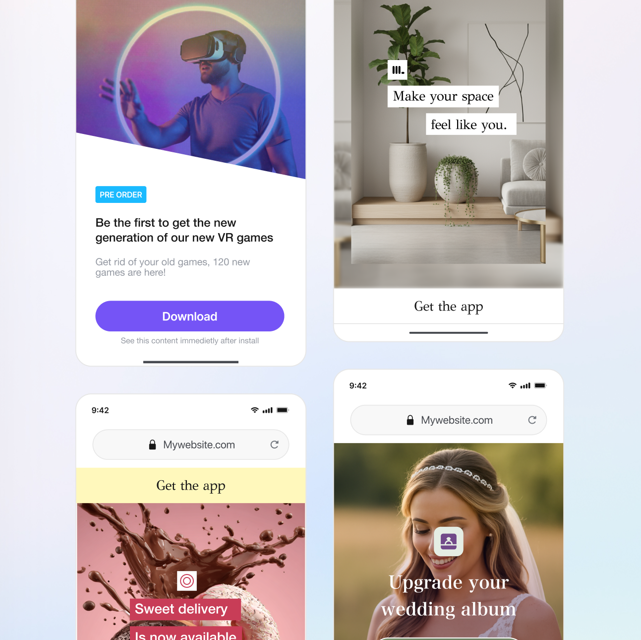Social app landing pages